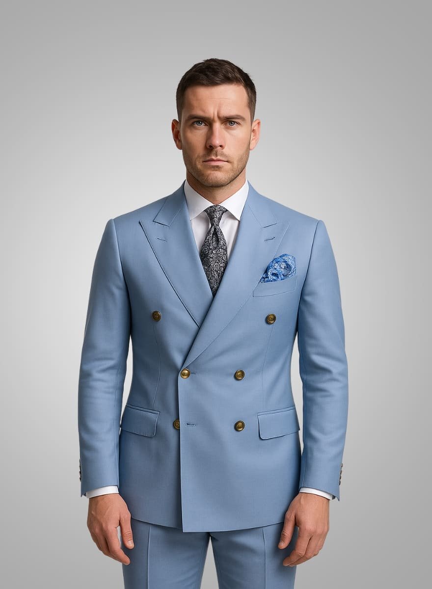 Costume Croisé Bleu Ciel en prince de Galles
